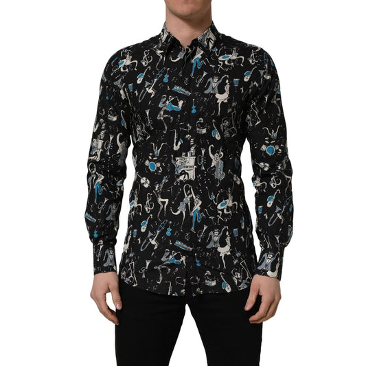 Dolce & Gabbana Black Jazz Club Cotton GOLD Fit Dress Shirt