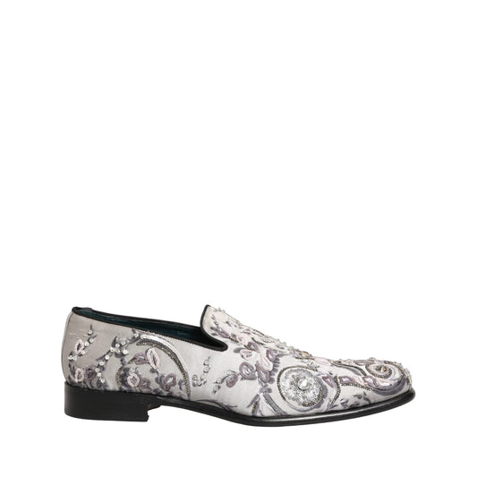 Dolce & Gabbana White Sequined Formal Slip On Loafers Shoes