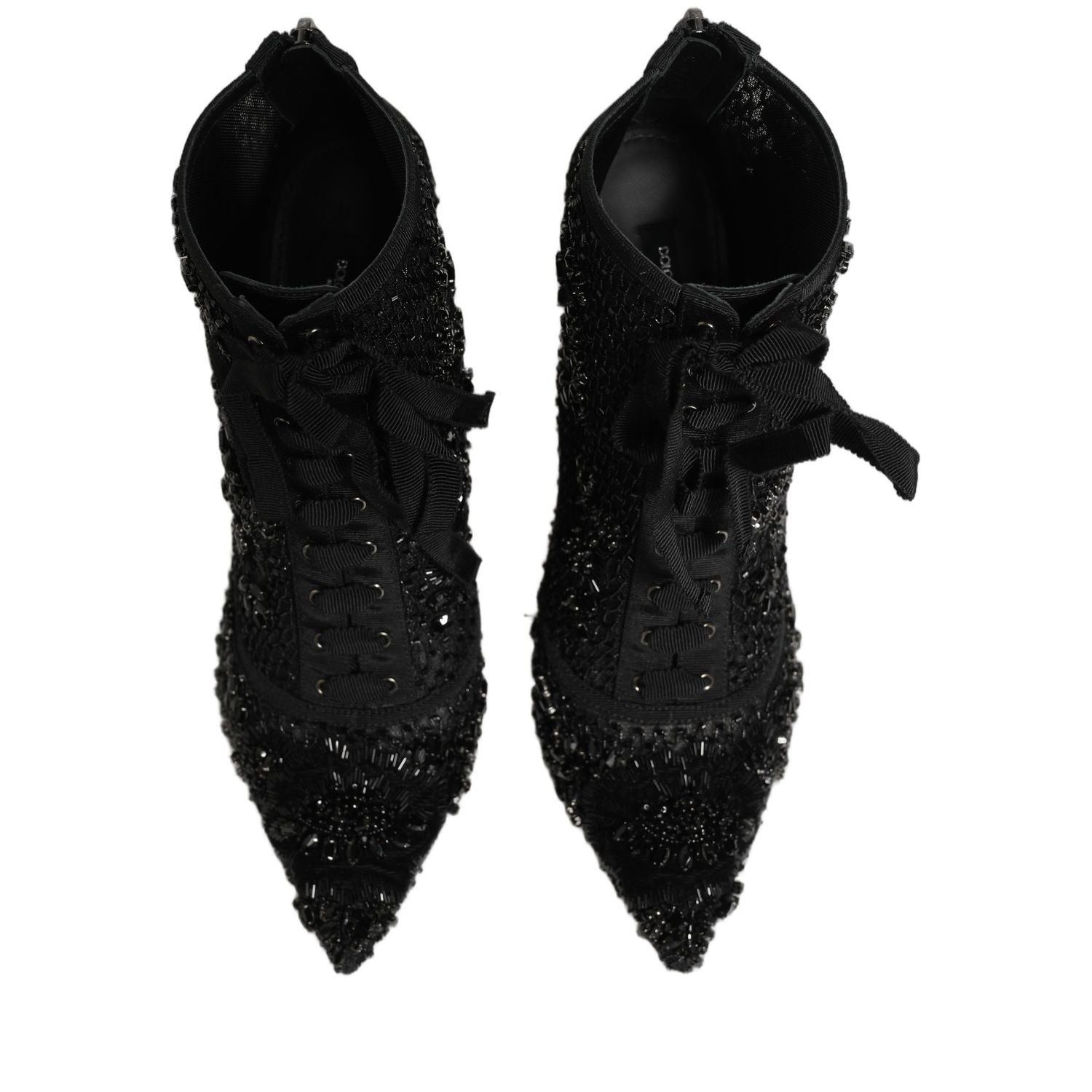 Dolce & Gabbana Black Embellished Mesh Ankle Boots Shoes
