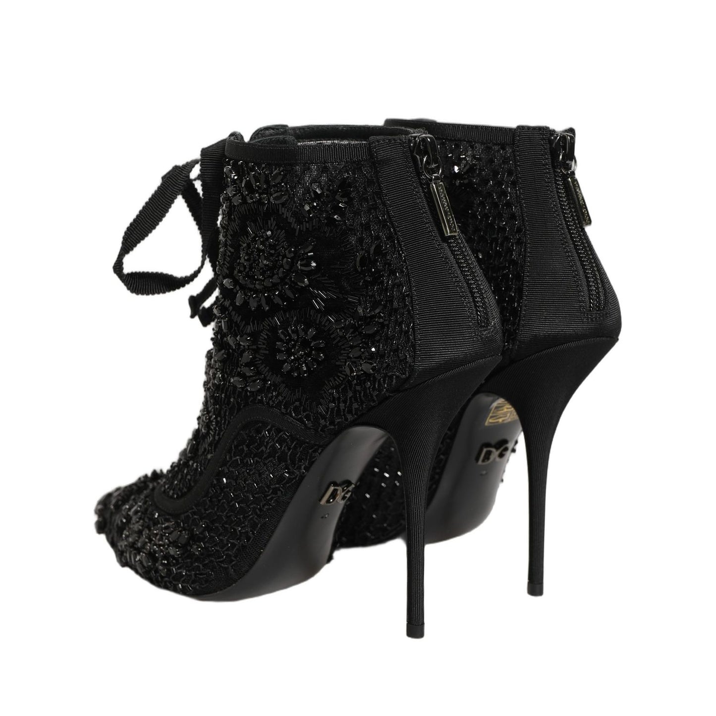 Dolce & Gabbana Black Embellished Mesh Ankle Boots Shoes
