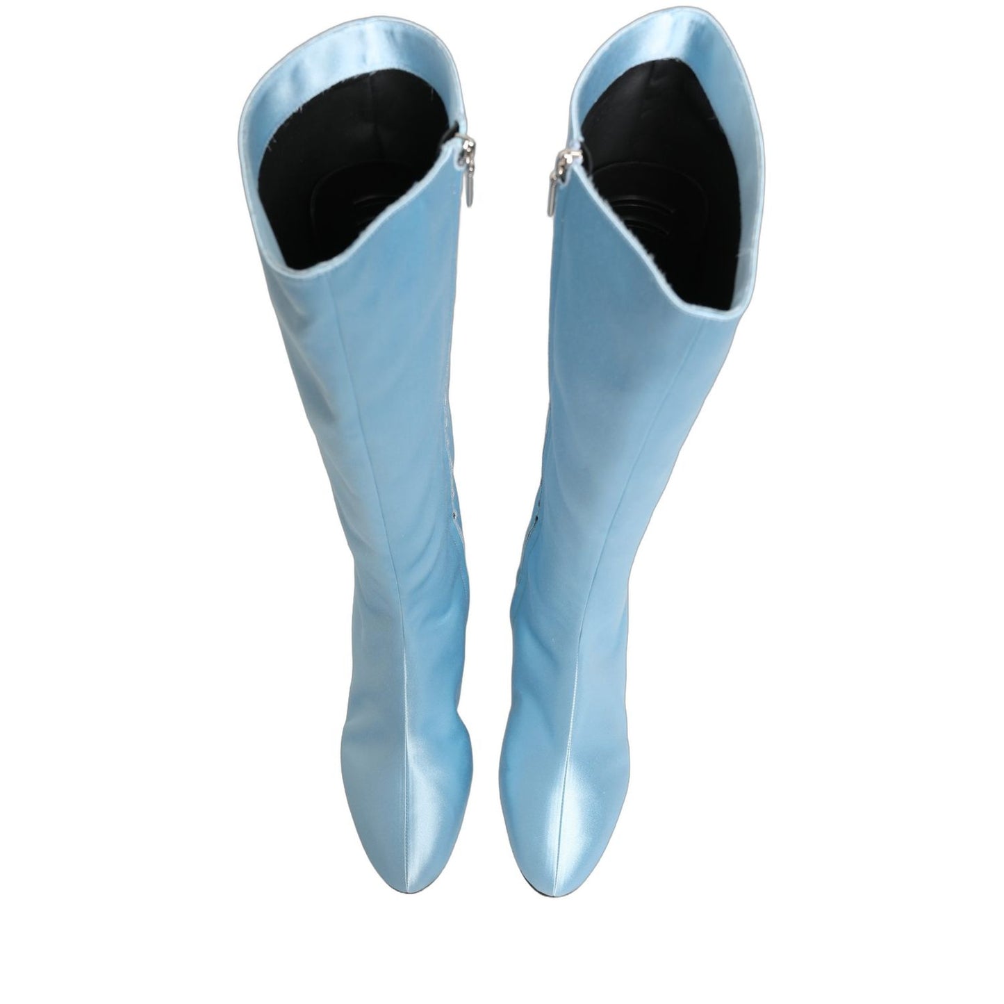 Dolce & Gabbana Light Blue Satin Knee High Boots Shoes