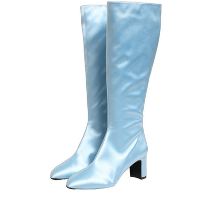 Dolce & Gabbana Light Blue Satin Knee High Boots Shoes