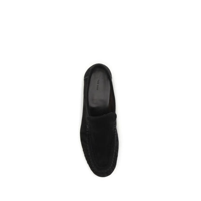 The Row Black Suede Leather Slip-On Loafers