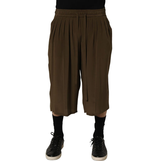 Dolce & Gabbana Brown Silk Mid Waist Pleated Bermuda Shorts