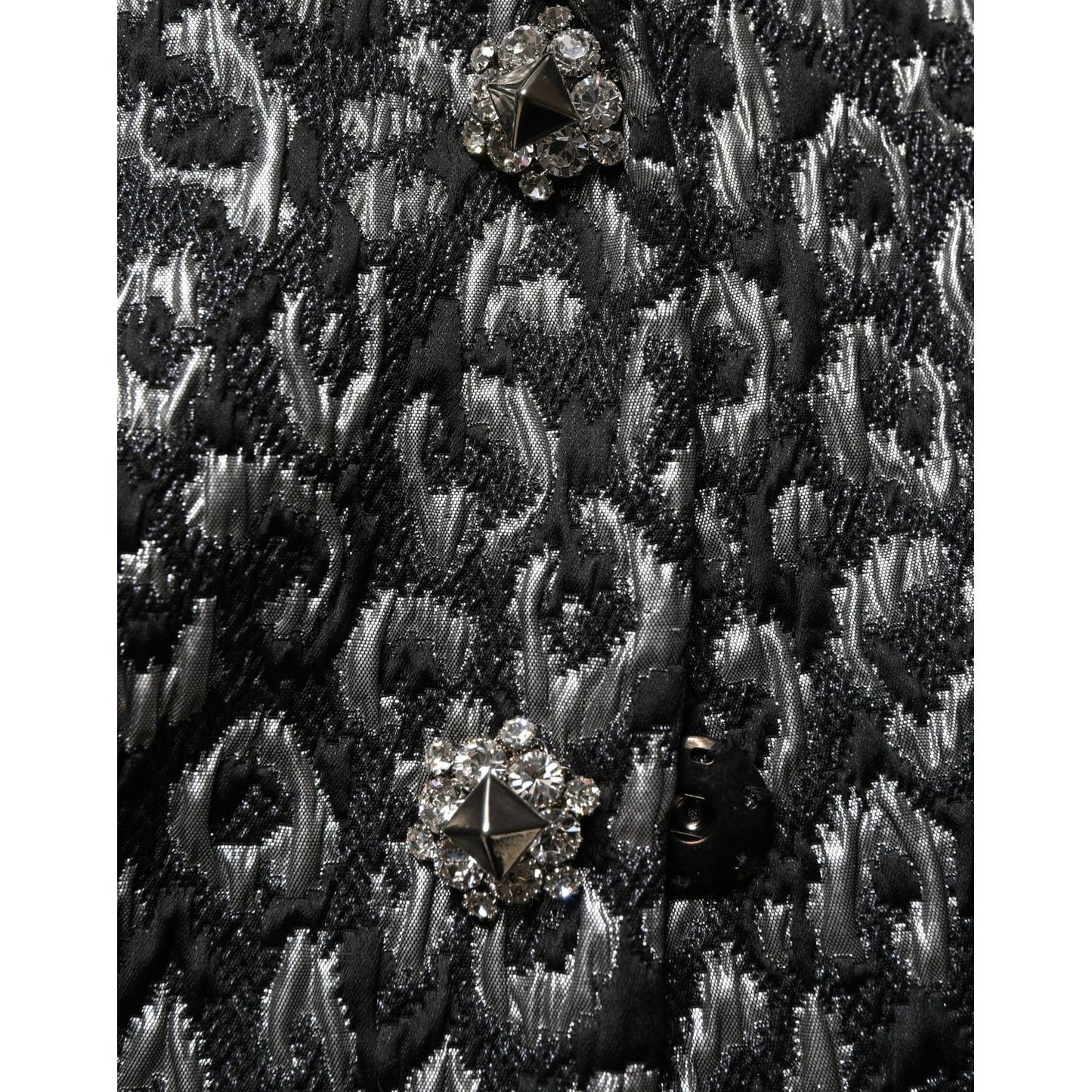 Dolce & Gabbana Black Silver Jacquard Leopard Coat Jacket