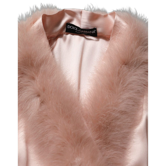 Dolce & Gabbana Light Pink Silk Turkey Feather Robe Jacket