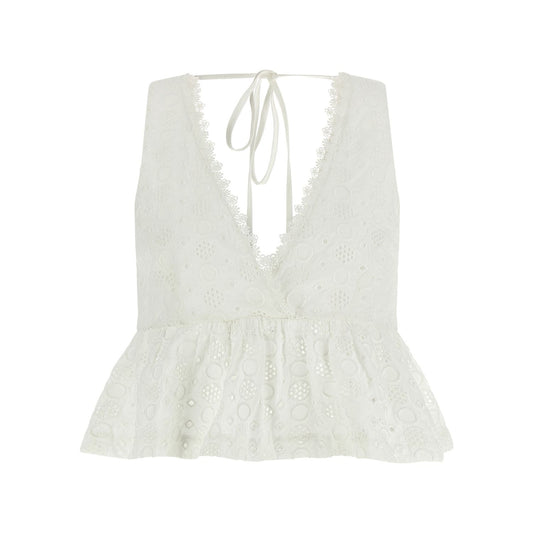 PINKO White Cotton Sleeveles T-Shirt