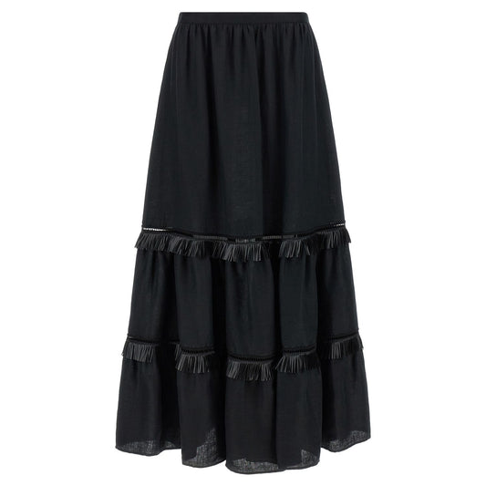 Kiton Black Linen Mini Skirt