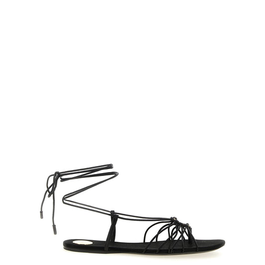 Saint Laurent Black Lamb Leather Flat Sandals
