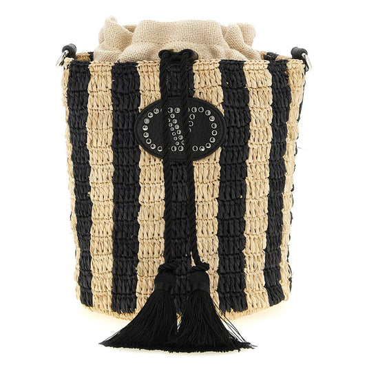 Valentino Garavani Black Straw Shoulder Bag