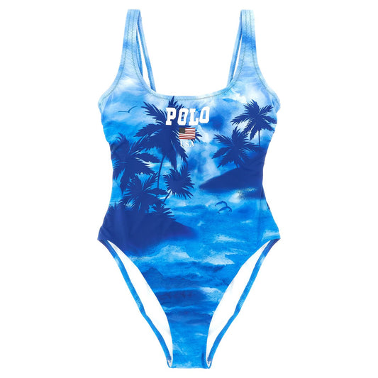 Polo Ralph Lauren Blue Nylon One-Piece Swimsuit