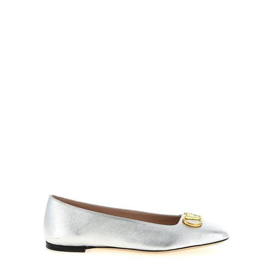 Valentino Garavani Silver Lamb Leather Ballet Flats