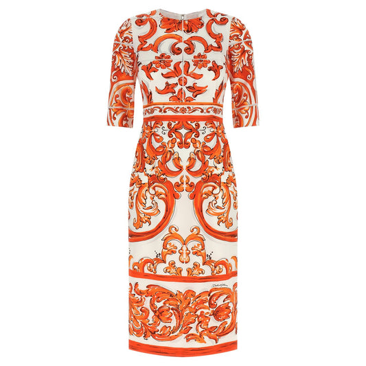 Dolce & Gabbana Orange Silk Midi Dress