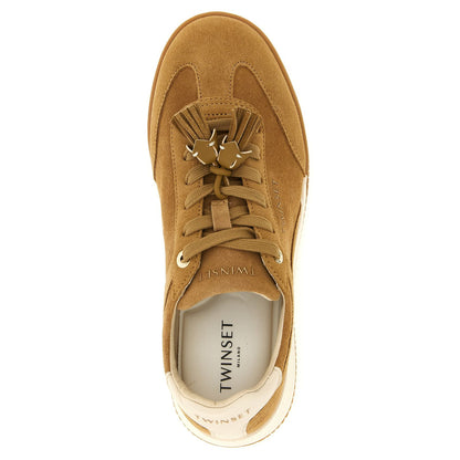Twinset Beige Leather Low Top Sneakers