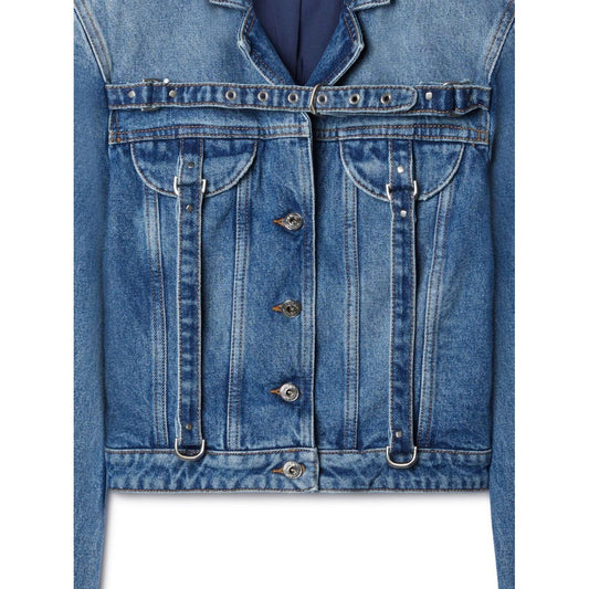 Off White Crop Denim Jacket With Belt