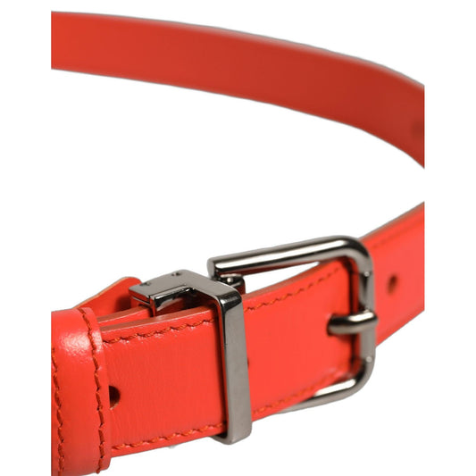 Dolce & Gabbana Red Leather Silver Metal Buckle Cintura Belt