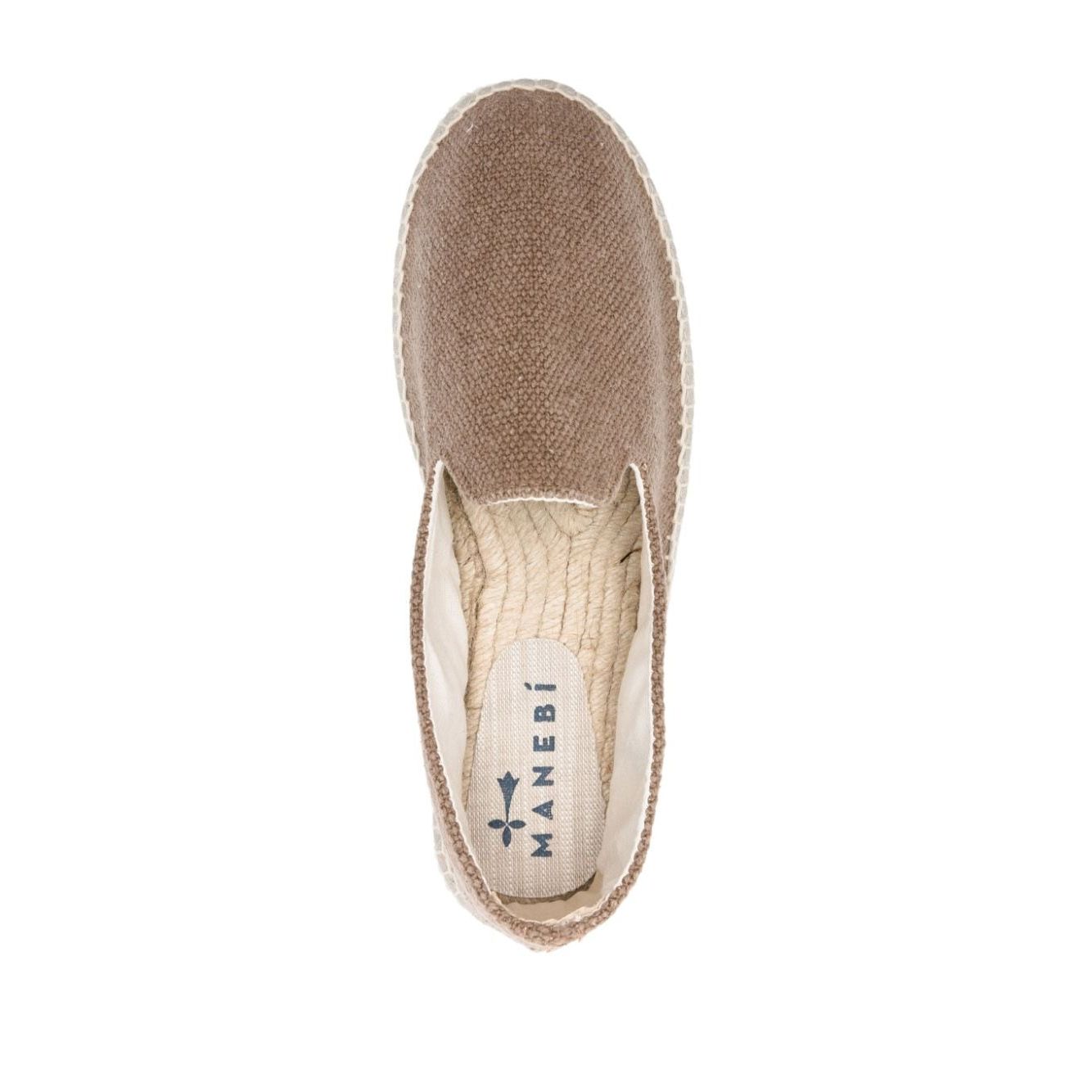 Manebí MANEBI Flat shoes Dove Grey taupe brown canvas espadrille with round toe and braided raffia sole, top view