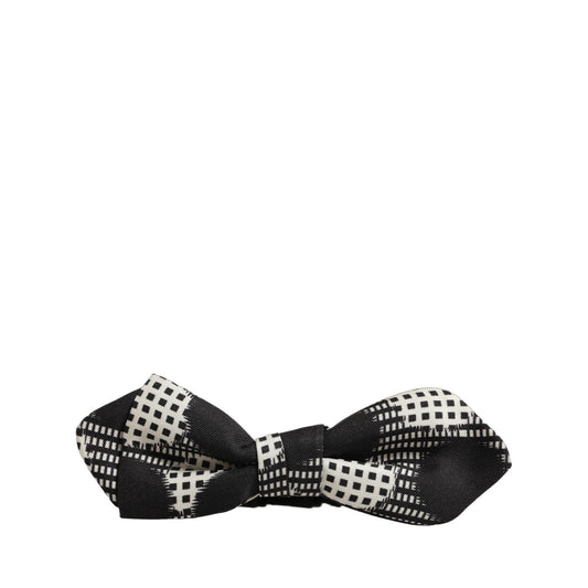 Dolce & Gabbana Black White Checkered Adjustable Neck Papillon Bow Tie