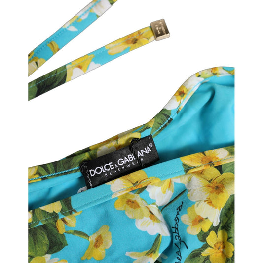 Dolce & Gabbana Blue Floral Print Nylon Beachwear Bikini Bottom
