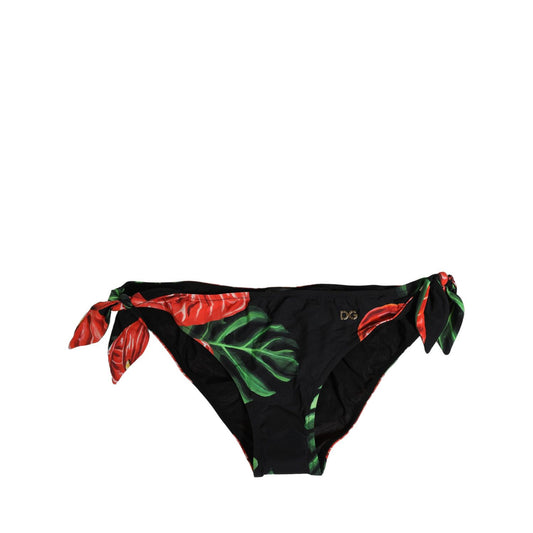 Dolce & Gabbana Black Floral Print Nylon Beachwear Bikini Bottom