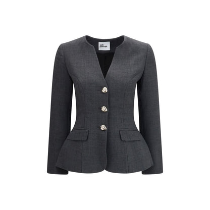 Self-Portrait Gray Polyester Full-Length Jacket