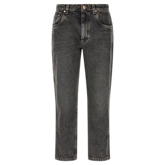 Brunello Cucinelli Gray Cotton Straight-Leg Jeans