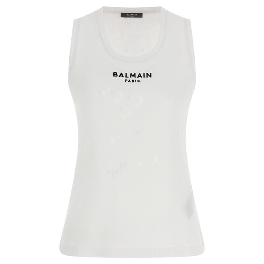 Balmain White Cotton Sleeveles T-Shirt