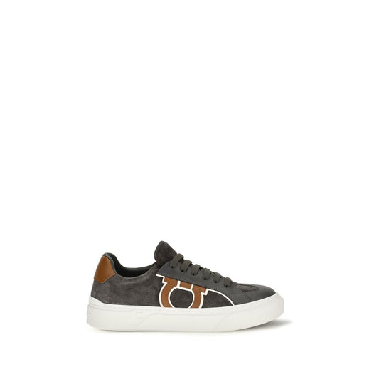 Ferragamo Gray Calf Leather Bos Taurus Low Top Sneakers