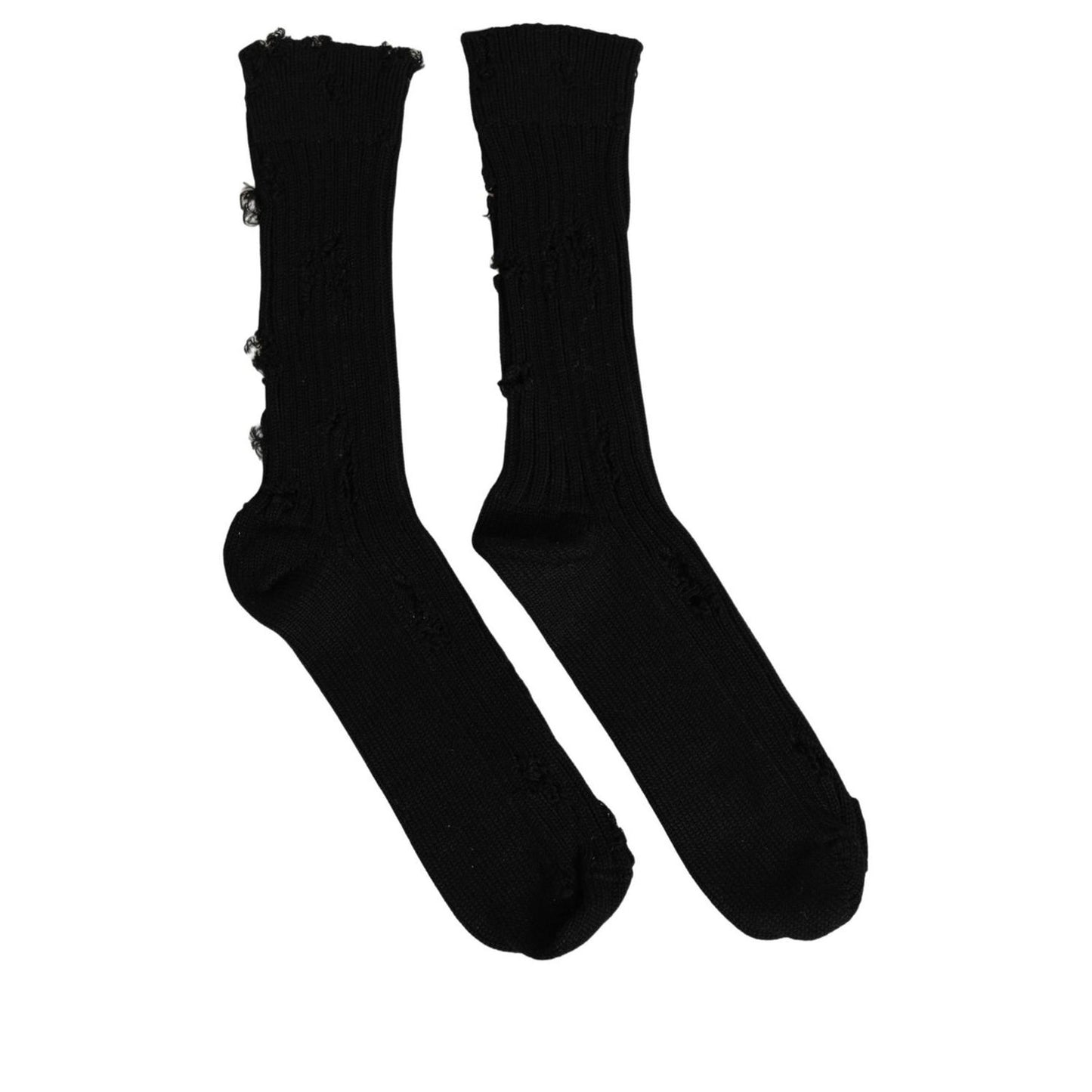 Dolce & Gabbana Black Cotton Distressed Mid Calf Accessory Socks