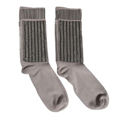 Dolce & Gabbana Gray Sequin Cotton Knit Mid Calf Accessory Socks