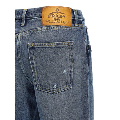 Prada Blue Cotton Straight-Leg Jeans