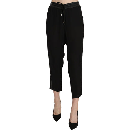 Guess Black Polyester High Waist Cropped Trousers Pants Jeans & Pants