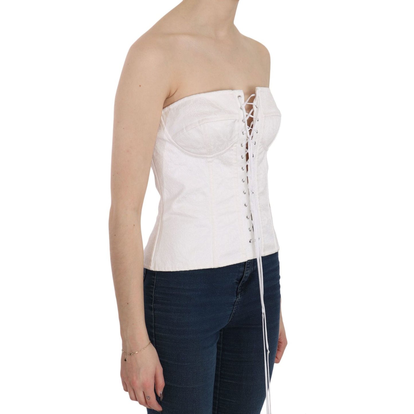 Dolce & Gabbana White PALERMO Cotton Bustier Top Corset