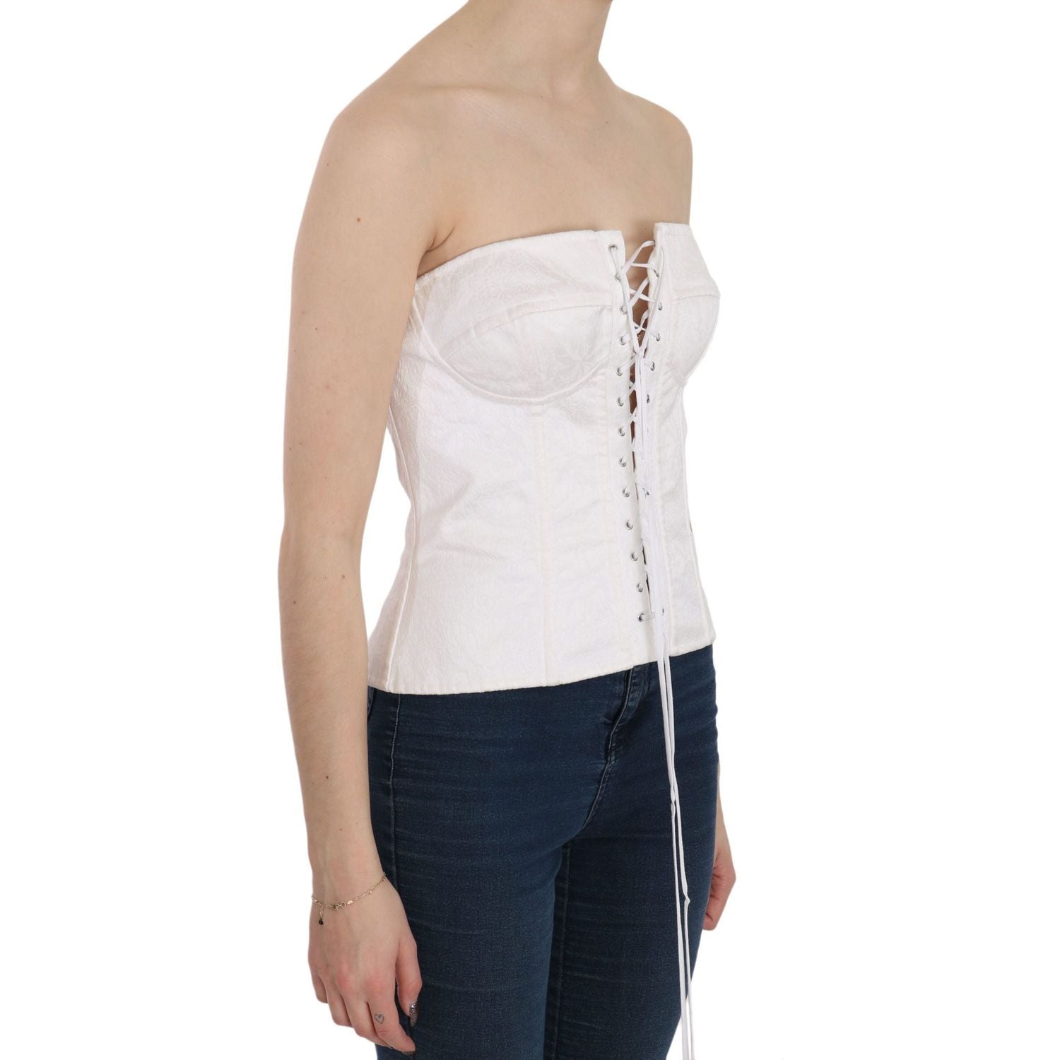 Dolce & Gabbana White PALERMO Cotton Bustier Top Corset