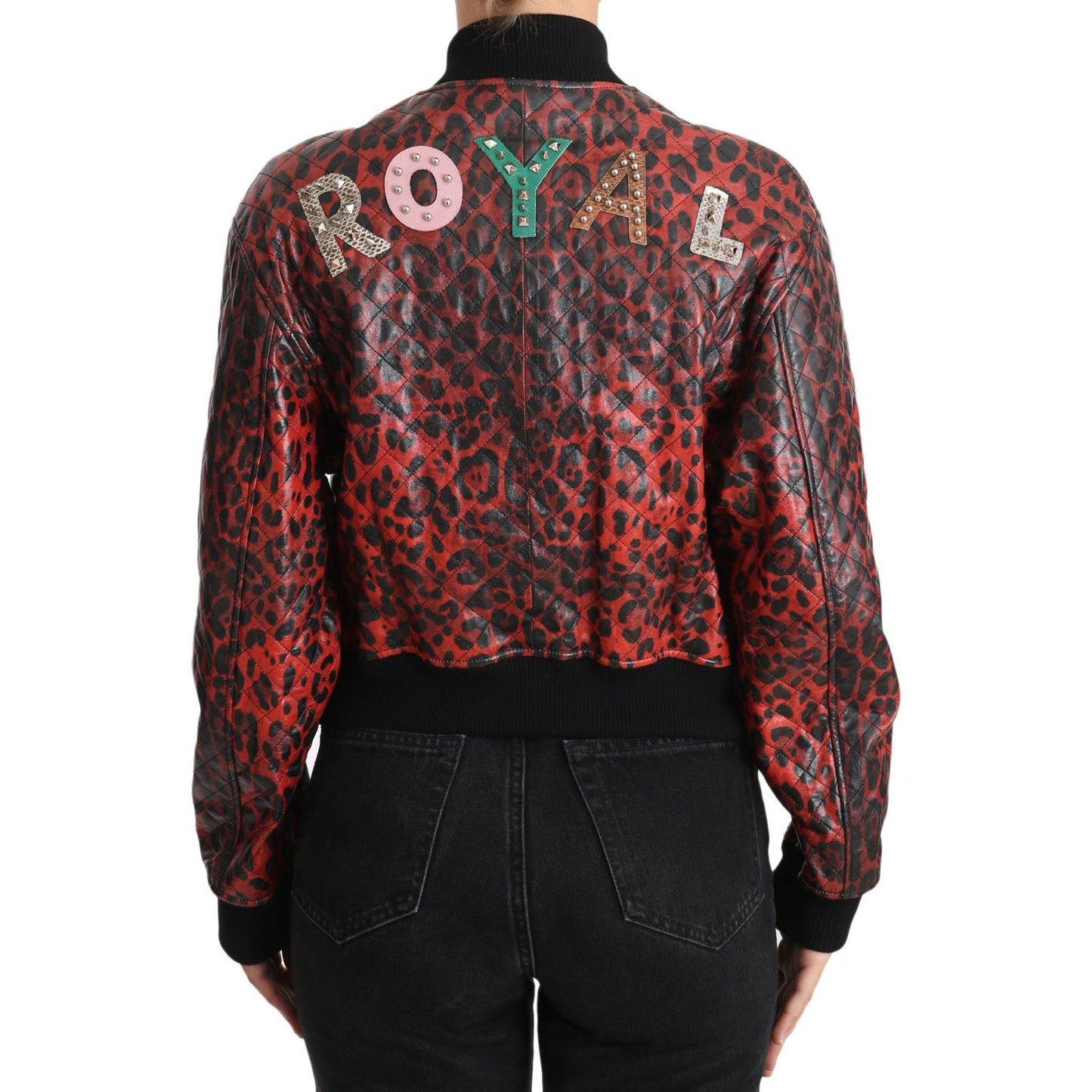 Dolce & Gabbana Red Leopard Button Crystal Leather Jacket Coats & Jackets