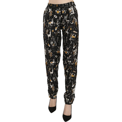 Dolce & Gabbana Black Jazz Club Print High Waist Tapered Pants Jeans & Pants