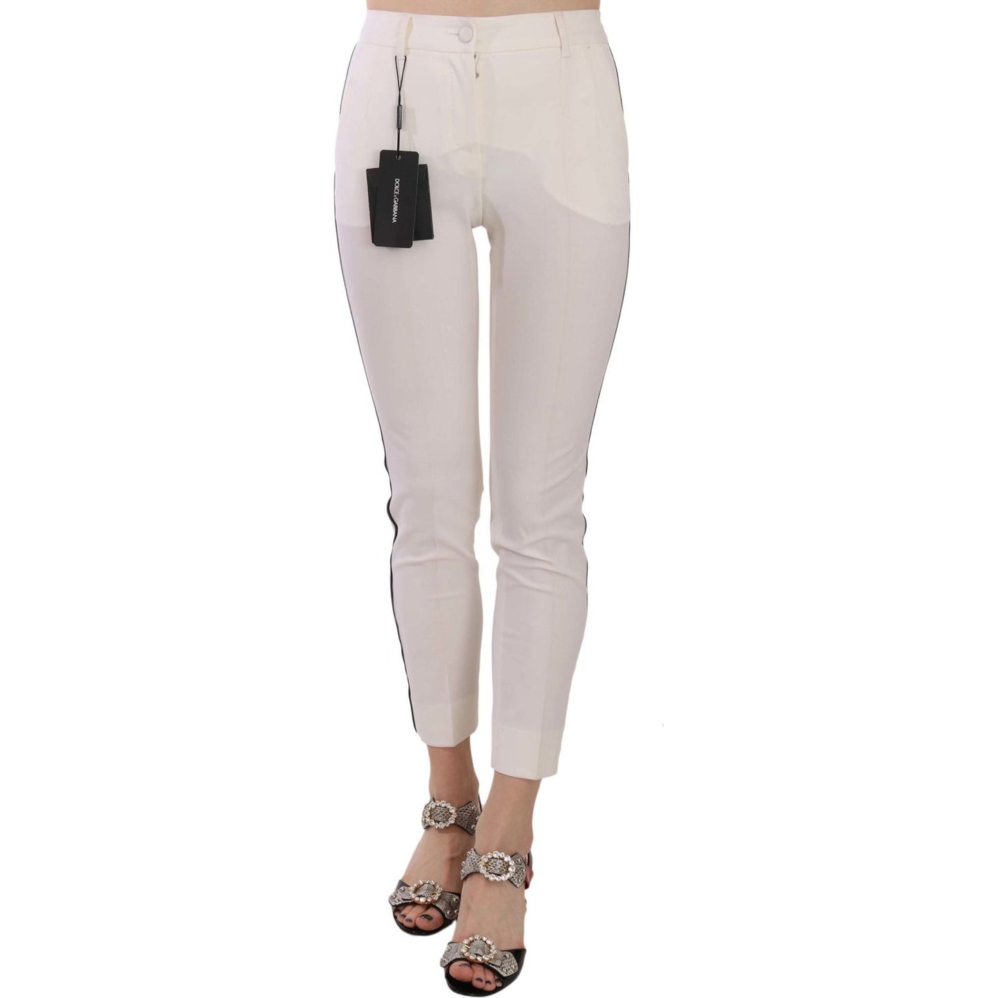 Dolce & Gabbana White Side Stripe Cropped Skinny Pants