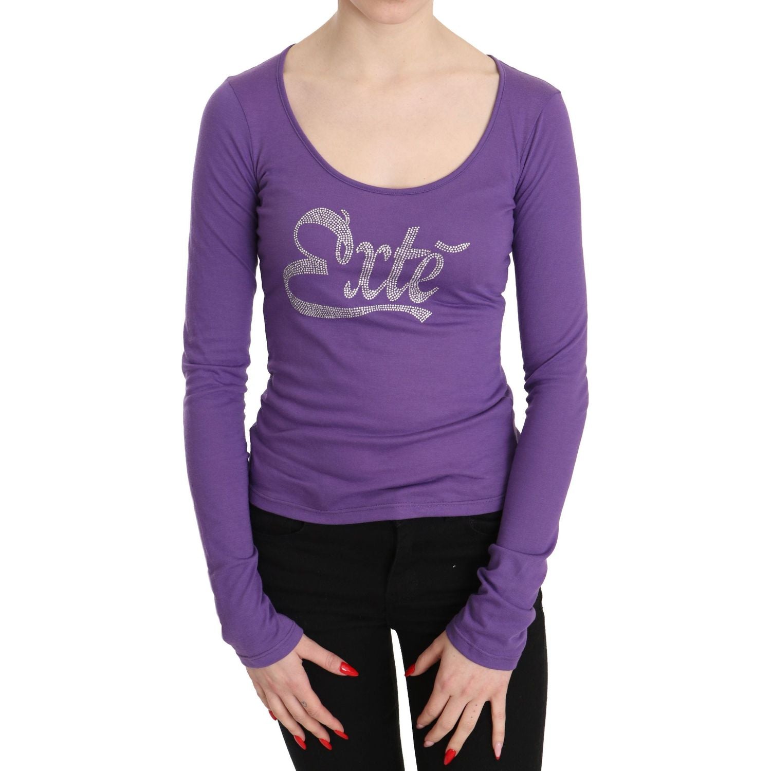 Purple Exte Crystal Embellished Long Sleeve Top Blouse