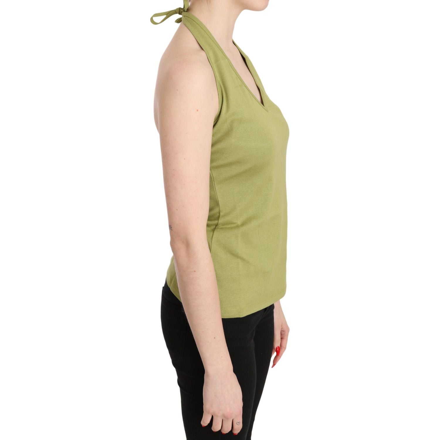 GF Ferre Green Halter Cotton Sleeveless Casual Tank Top Blouse