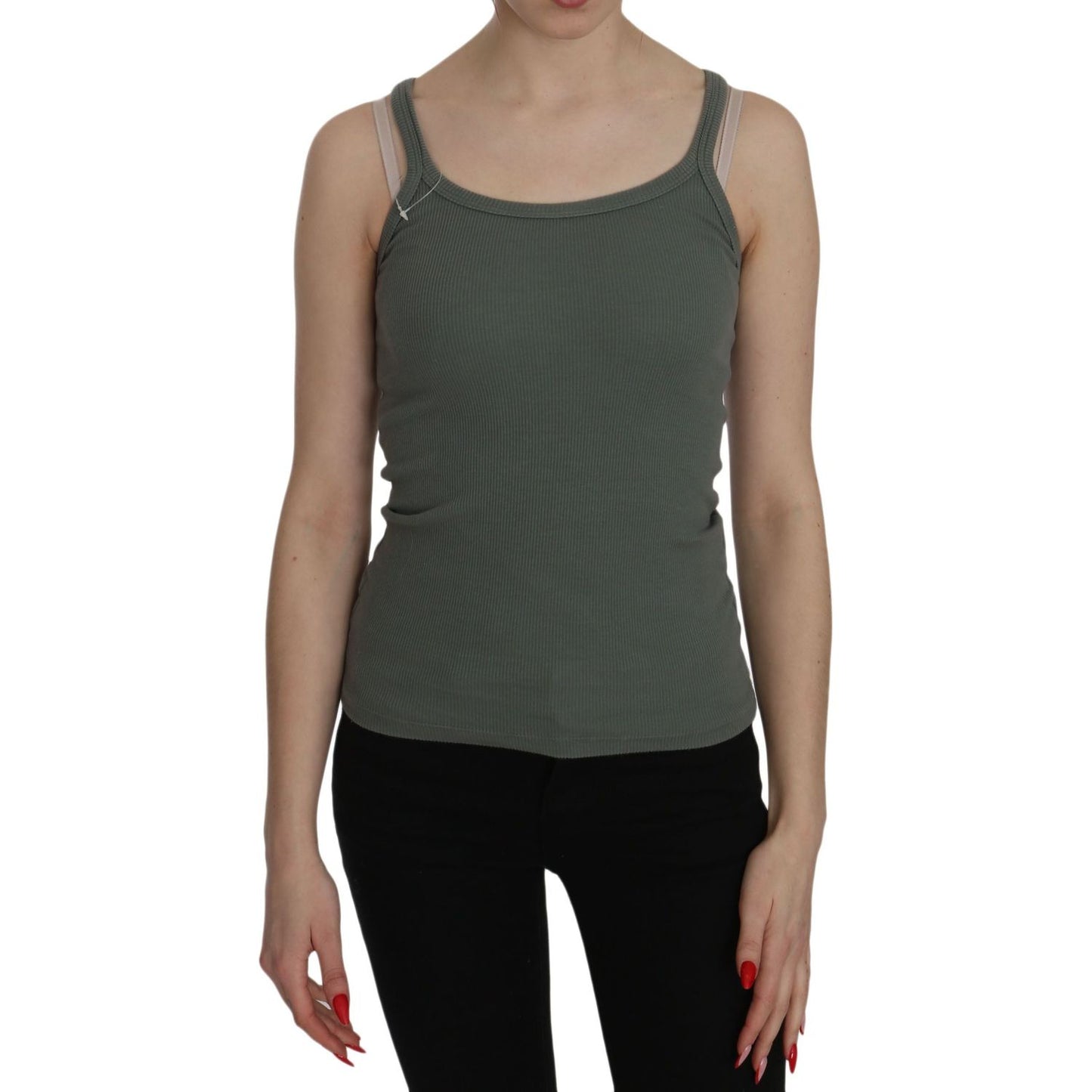 PINK MEMORIES Green Spaghetti Strap Slim Fit Casual Tank Top Blouse