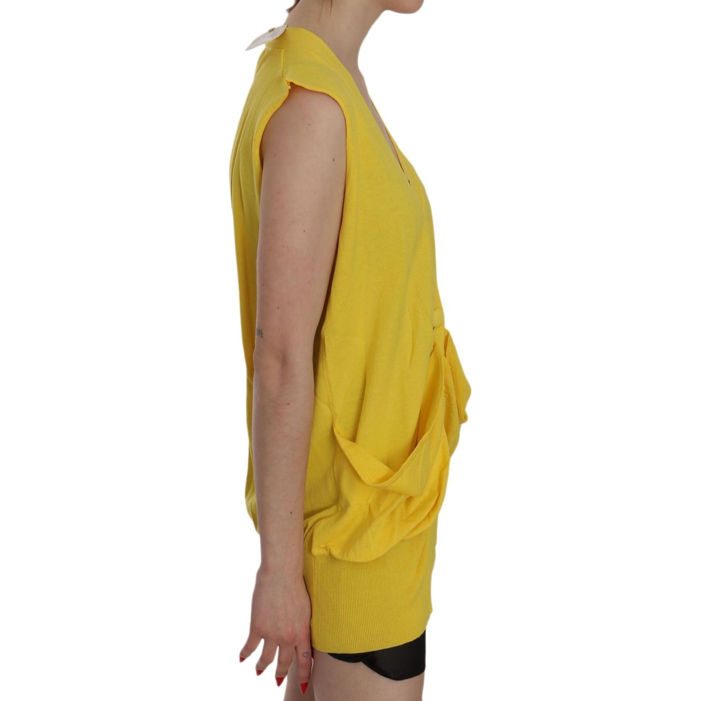 PINK MEMORIES Yellow 100% Cotton Sleeveless Cardigan Top Vest