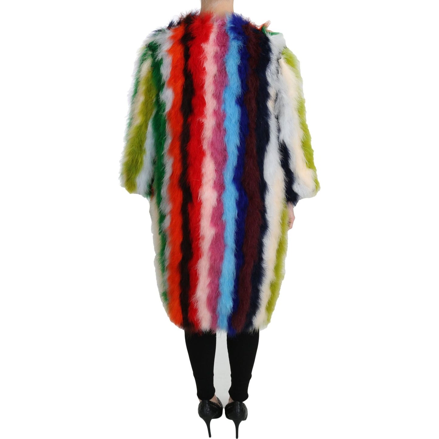Dolce & Gabbana Multicolor Turkey Feather Cape Fur Coat Coats & Jackets