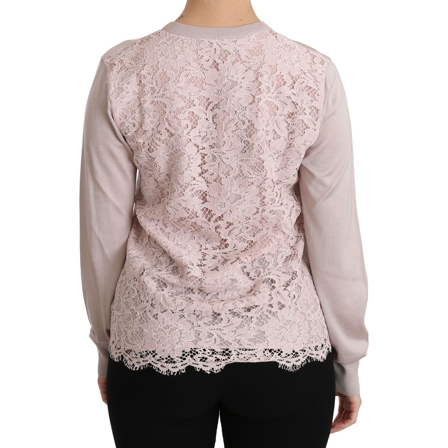 Dolce & Gabbana Silk Pink Long Sleeve Lace Top Sweater