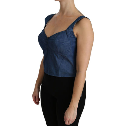 Dolce & Gabbana Blue Sleeveless Bustier Blouse Cotton Top