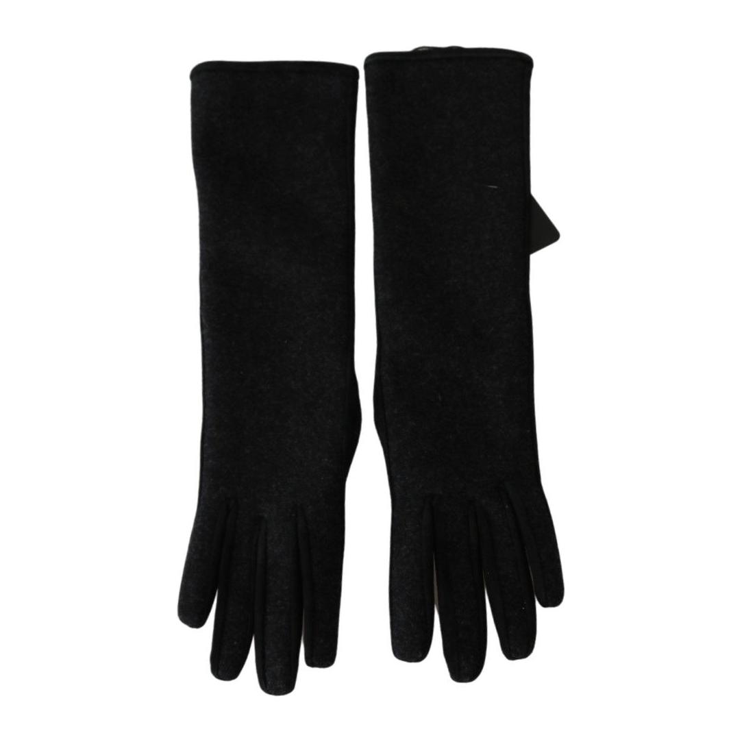 Dolce & Gabbana Black Gray Mid Arm Length Mittens Wool  Gloves