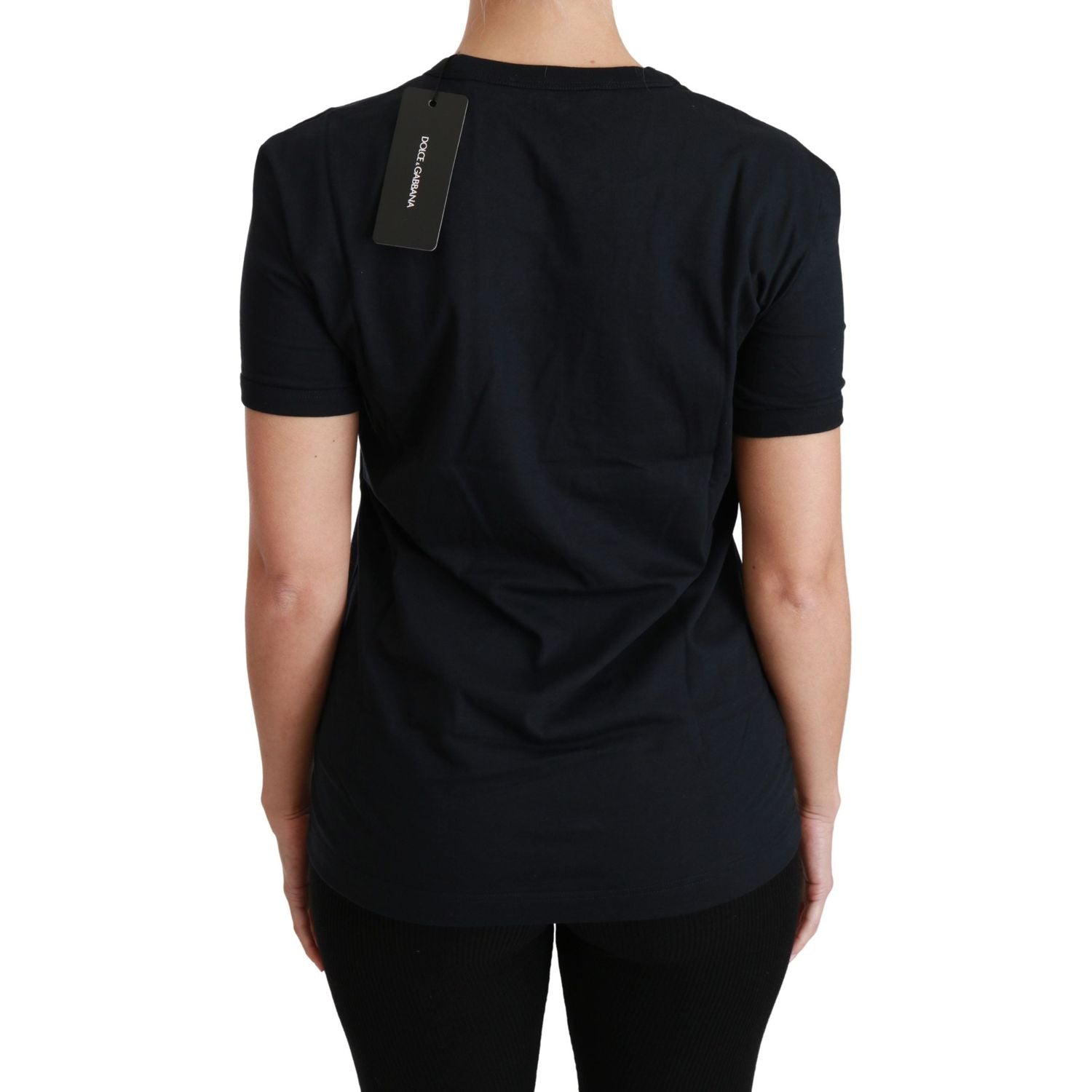 Dolce & Gabbana Blue Amore Patch Crewneck Cotton Top T-shirt