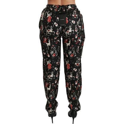 Dolce & Gabbana Black Silk Instrument Mid Waist Pants Jeans & Pants