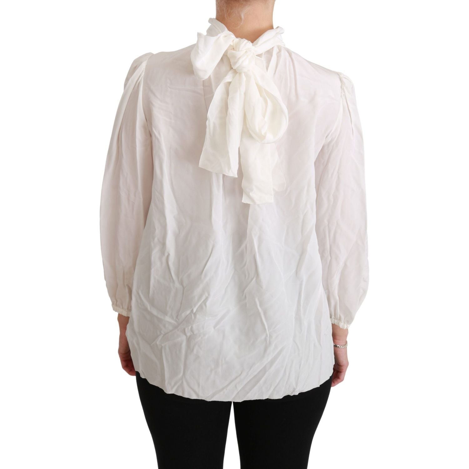 Dolce & Gabbana White Turtle Neck Blouse Shirt Silk Top