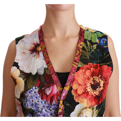 Dolce & Gabbana Multicolor Floral Sleeveless Waistcoat Top Vest