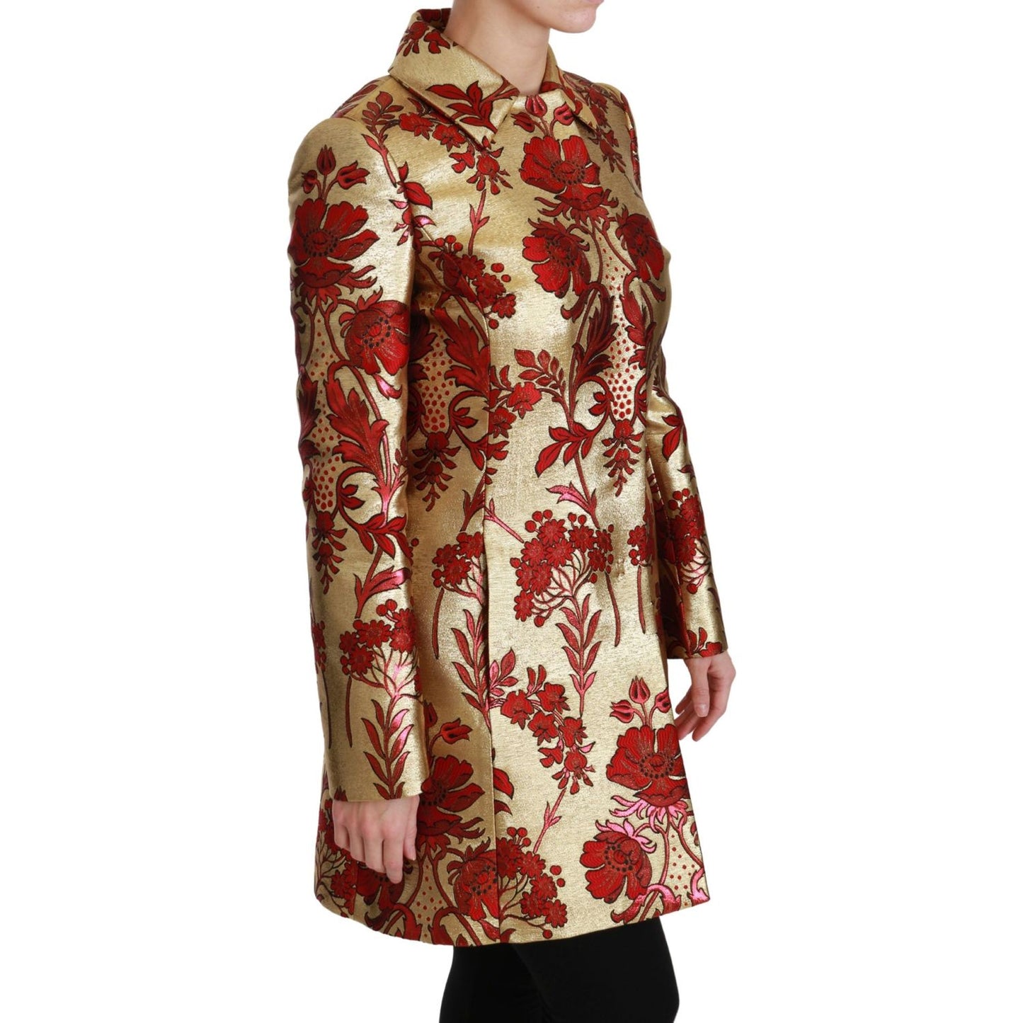 Dolce & Gabbana Red Gold Floral Brocade Cape Coat Jacket